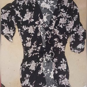 SPIRITUAL GANGSTER LADIES WOMENS OS OSFA S/M BLACK WHITE FLORAL KIMONO EXC SHAPE